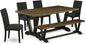 East West Furniture V677DR124-6 6 Piece Dining Table Set Contains a Rectangle Wooden Table with V-Legs and 4 Black Color Linen Fabric Parson Chairs with a Bench, 40x72 Inch, Multi-Color