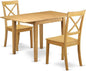East West Furniture NDBO3-OAK-W 3 Piece Dining Room Table Set Contains a Rectangle Dining Table with Dropleaf and 2 Wood Seat Chairs, 30x48 Inch, Oak