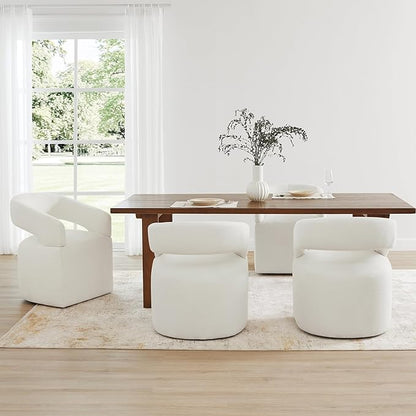 Upholstered Dining Chairs with Removable Casters Barrel Side Armchair with Rollers for Diningroom Bedroom Livingroom Reading Room, Ivory, 2PCS