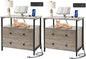 27 inch Wide Nightstand with Charging Station, Bedside Table with Open Shelf, 2 Drawers Small Wood Dresser, End Side Table for Bedroom (2 Pack,Rustic Gray)