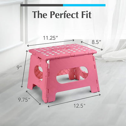 Handy Laundry - Folding Step Stool - Sturdy Enough Collapsible Stool to Support Adults and Safe Enough for Kids - Opens Easy with One Flip - Great for Kitchen, Bathroom or Bedroom (Pink - 9 Inch)