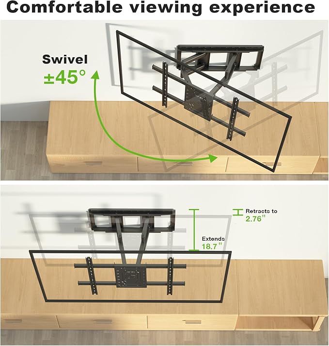 TV Wall Mount for 32"-100" up to 220 lbs, USX MOUNT Full Motion TV Mount with Swivel Tilt Dual Articulating Arms, Pre-Assembled Universal Wall Bracket, Max VESA 800x600mm, 12″-24″ Wood Studs