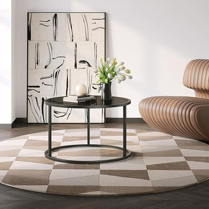SAYGOER Black Glass Coffee Table Small Round Coffee Tables 27.6In Modern Tempered Glass-Top Accent Center Table for Living Room Home Office Small Space Easy Assembly