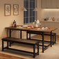 Dining Table Set for 4-6, 63“ Large Extendable Kitchen Table Set, Wood Rectangle Kitchen Table with 2 Soft Benches for Small Space, Apartment, Dinner,Saving Space, Retro Brown