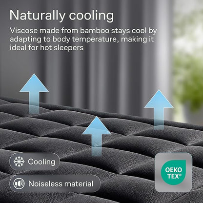 Ultra Soft King Size Mattress Topper - Viscose Made from Bamboo Pillow Top Mattress Pad for Back Pain Relief - Naturally Cooling for Hot Sleepers, Black