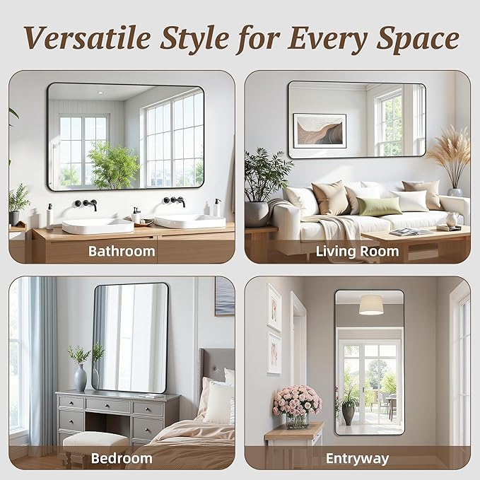 Bathroom Mirror 55" x 36", Large Rectangle Wall Mirror, Gold Metal Frame Wall Mounted Mirrors for Bathroom, Vanity, Bedroom, Entryway Decor(Horizontal/Vertical)