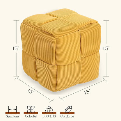 Ottoman Foot Rest Soft and Comfortable Ottoman Square Corduroy Woven Design Sofa Stool (Yellow)