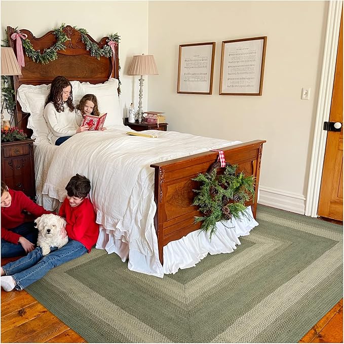 Homespice Grassland Hand Braided Rug 6x9' – Rustic Sage Green Area Rugs for Country Decor