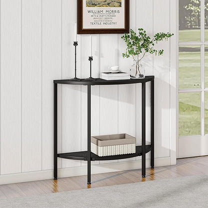 Console Table 2 Tier Narrow Entryway Table with Storage,Half Moon Sofa Couch Table with Metal Frame,Wooden Accent Side Coffee Table for Living Room/Hallway or Small Spaces,Black