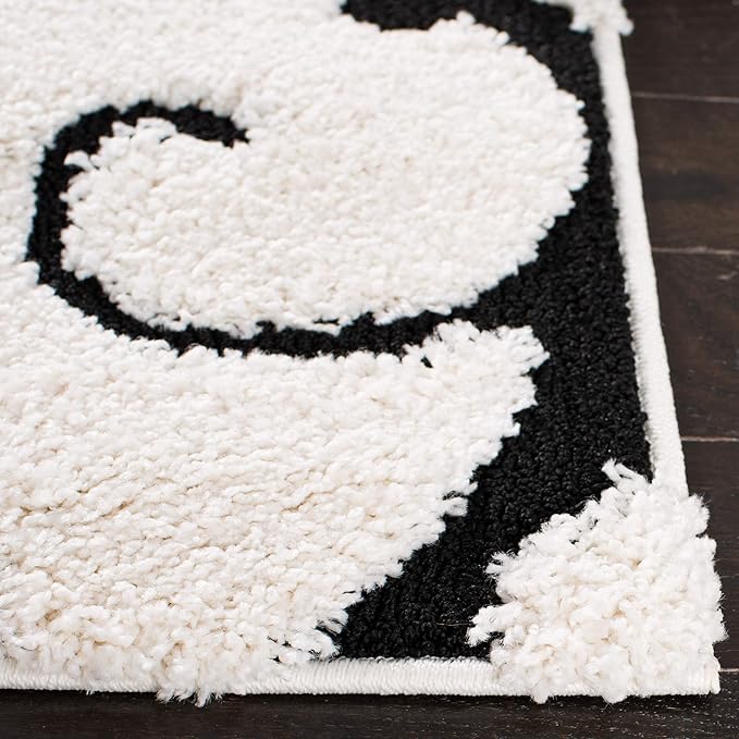 SAFAVIEH Florida Shag Collection 11' Round Ivory / Black SG455 Scrolling Vine Graceful Swirl Textured Non-Shedding Living Room Bedroom Dining Room Entryway Plush 1.2-inch Thick Area Rug