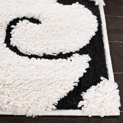 SAFAVIEH Florida Shag Collection Area Rug - 8' Square, Ivory & Black, Scroll Design, Non-Shedding & Easy Care, 1.2-inch Thick Ideal for High Traffic Areas in Living Room, Bedroom (SG455-1290)