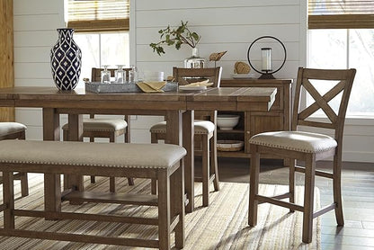 Signature Design by Ashley Morriville Counter Height Upholstered Dining Room Bench, Brown