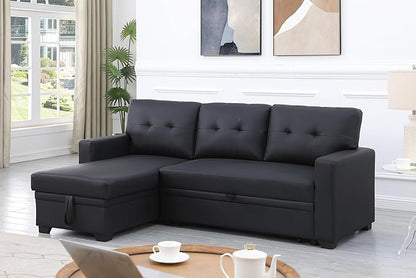 Devion Furniture Maison 4-in-1 Convertible L Shaped Couch with Pull Out Bed and Storage, Sectional Sleeper Sofa with Reversible Chaise for Living Room, Apartment, Bedroom, Office