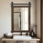 Rustic Barn Door Mirror: 24"x36" Brown Farmhouse Wood Frame - Wall Mirror for Entryway/Bathroom/Living Room Wall Decor