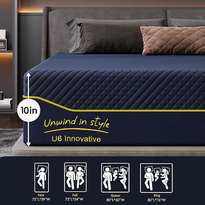 SDHYL Queen Mattress, 10 Inch Gel Infused Memory Foam Mattress for Good Sleep, Bed in a Box Mid Firm CertiPUR-US Certified & Fiberglass Free, Washable Cover, 80"*60"