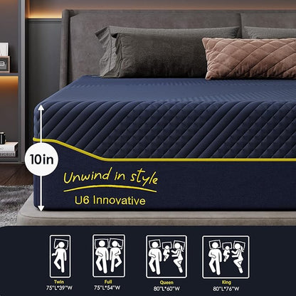 SDHYL 10 Inch Twin Memory Foam Mattress, Medium Firm Gel Infused Cooling for College Dorm & Kids' Room, CertiPUR-US Certified & Fiberglass-Free, Bed in a Box with Washable Cover