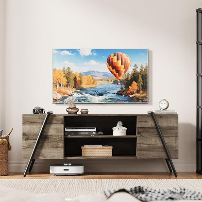 Garvee 55 Inch TV Stand with Slanted Metal Legs, Industrial Media Console with Adjustable Open Shelves, Wooden Entertainment Center Television Stand for Living Room, Bedroom, Oak
