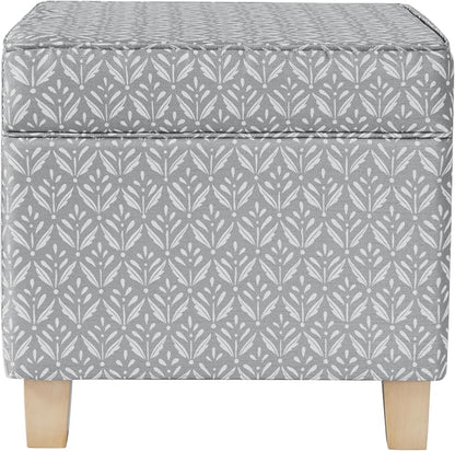 HomePop Home Decor | K7342-A873 | Classic Square Storage Ottoman with Lift Off Lid | Ottoman with Storage for Living Room & Bedroom, Light Grey Print, Large