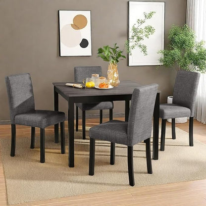 Dining Table Set for 4, 5-Piece Kitchen Table & Chairs Set with Square Wooden Table & 4 Upholstered Chairs, 29.8'' Dinner Set with Solid Wood Legs & Curved Backrest for Kitchen, Light Black