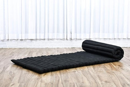 Leewadee - Foldable Floor Mattress - Japanese Roll Up Futon -Trifold Tatami Mat- Guest Floor Bed - Camping Mattress - Thai Massage Mat, Kapok Filled, 75 x 28 inches, Black