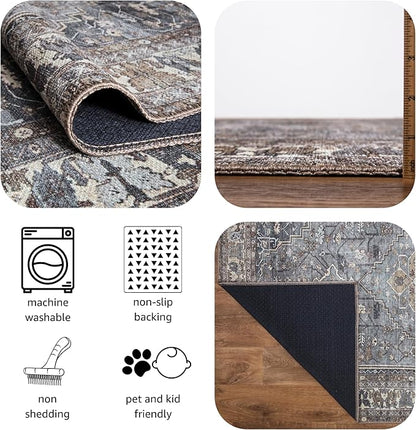 Keen Home Design 10x14 Rug - Machine Washable Area Rug with Non-Slip Backing, Ideal for Living Room, Dining Room, Bedroom - Vintage, Easy Clean, Durable, Low Pile Rug - (9'7" x 14')