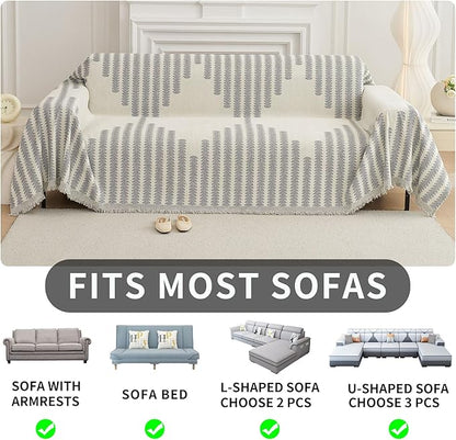 HAOMAIJIA Boho Sofa Covers Couch Covers for 3 Cushion Couch Sofa Pet Friendly Soft Thick Couch Cover for Dogs Washable Sectional Couch Covers L Shape Furniture Protector (Grey, 91"x150")