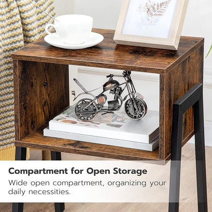 HOOBRO Nightstands Set of 2, Stackable End Table, Side Table, Bedside Tables with Open Storage Shelf, for Bedroom, Living Room, Rustic Brown BF38BZP201