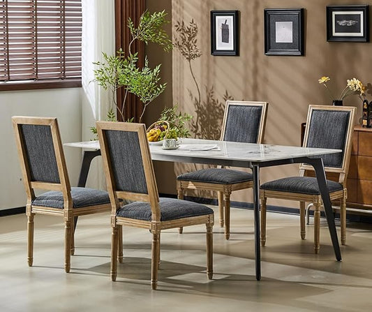 Merax Upholstered Solid Wood Dining Chairs Set of 4, French Country Style Accent Side Seating Furniture for Kitchen, Living Room, Cushioned Back, Blue Gray