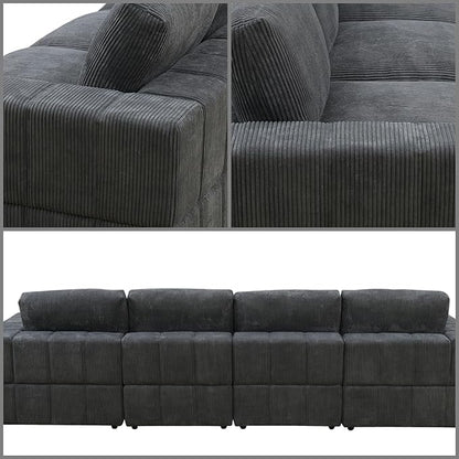 L Shaped Sectional Couches for Living Room, Modular Sectional Couch with Ottoman & Chaise, Modern Lounge Living Room Furniture Sofa for Adults, Dark Grey