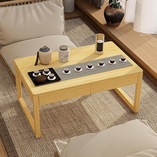 Japanese Floor Coffee Table,Bamboo Low Table,Japanese Tea Table for Sitting Tatami Meditation Living Room Home Office(Wood Color)