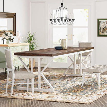 Tribesigns Farmhouse Dining Table for 6-8 People, 78.7-Inch Rectangular Wood Dining Table, Rustic Kitchen Table with Heavy Duty Metal Legs for Dining Room