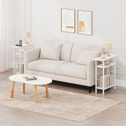 Vagusicc Narrow Side Table with Charging Station, Skinny Side End Table for Couch, 3-Tier Small End Tables for Small Spaces, 25.2" Tall Slim Nightstand Bedside Table for Living Room, Bedroom, White