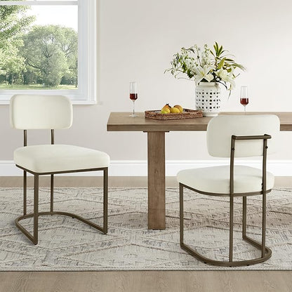 Dining Chairs Set of 4, Upholstered Modern Kitchen Chairs with Ergonomic Backrest, Fabric Cushion Seat & Metal Legs for Living Room, Restaurant, and Café, Ivory, 2Boxs