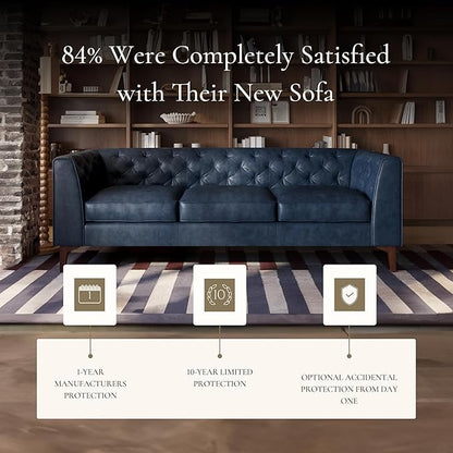 Poly & Bark Essex Leather Couch - 89-Inch Sofa with Tufted Back - Full-Grain Leather Sofa for Living Room with Feather-Down Topper - Living Room Couch - Vintage Italian Leather in Midnight Blue