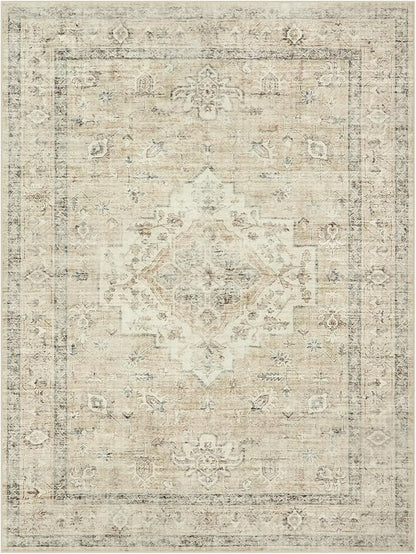 LIVEBOX Washable Area Rug 9x12 Rugs for Living Room Bedroom, Non-Slip Boho Neutral Carpet for Dining Room Office, Low-Pile Farmhouse Soft Carpets for Kids Nursery Room Playroom, Tan