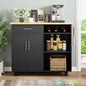 Shintenchi Kitchen Island Cart with Storage,Rolling Kitchen Island Side Table on Wheels with Large Worktop,Storage Cabinet,Towel Rack and Drawers for Kitchen,Dinning Room,Black