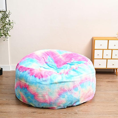 BCU Oversized Bean Bag Cover Comfy Beanbag Chair for Adults Without Filler Faux Fur Lazy Sofa Cover for Living Room Chairs, Multicolored, 5FT