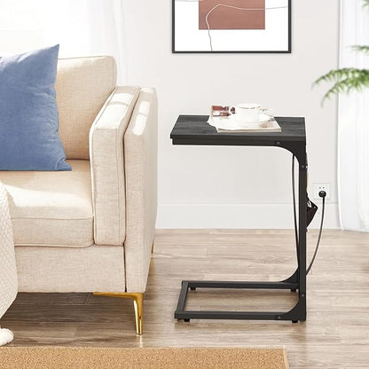 TUTOTAK C Shaped End Table with Charging Station, Side Table for Sofa, Couch Table with Storage Bag, Set of 2, TV Tray Table with 2 USB Ports and Outlets for Living Room, Bedroom, TB01BY0242