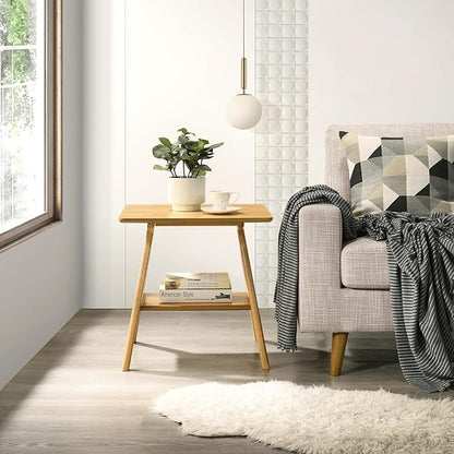 Roundhill Furniture Arona 3-Piece Coffee Table Set, Coffee Table and Two End Tables, Natural Oak Finish