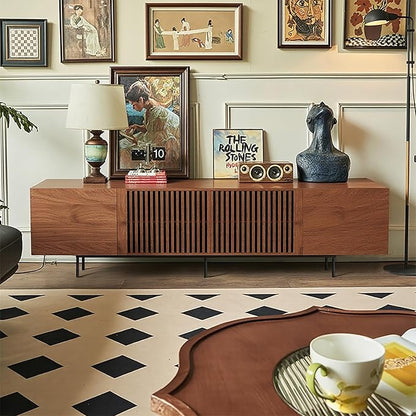 94.48" Mid Century Modern TV Stand for TVs up to 70"-90",Tv Console with 4 Storage Cabinets, Media Furniture for Living Room or Bedroom,Walnut