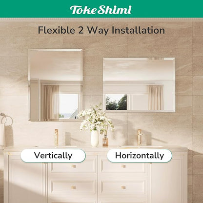 TokeShimi 30x36 Beveled Bathroom Mirror Frameless, Rectangle Bathroom Vanity Mirror with 1" Beveled Edge, Shatterproof Modern Mirrored Wall Decor for Living Room, Entryway, Bedroom