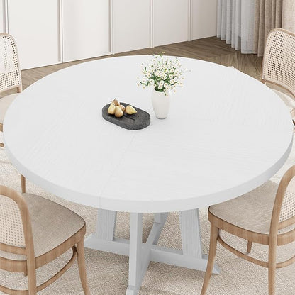 Garvee Dining Table for 4 to 6 People, 47 Inch Round Dining Table, Wooden Kitchen Table with Sturty Legs, Dining Room Table for Dining Room, Kitchen，White