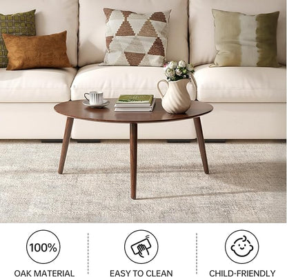 Small Oval Nesting Table, Mid Century Coffee Tables for Living Room,Solid Oak Wood Side Table,Triangle Tabletop with 3 Legs,Minimalist Display End Tables (Walnut Color, 3 Pieces)