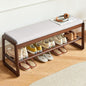 Solid Wood Shoe Bench, 2-Tier Wooden Storage Entryway Bench, Small Entryway Bench, Mid-Century Modern Bedside Bench with Faux Leather Cushion for Dining Room Living Room, Cream Grey 21.65''