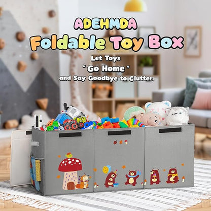 120L Large Toy Storage Box with Lid, Extra Large Toy Box Chest, Large Toy Box for Kids, Girls and Boys, Nursery Room and Living Room, 40"x13" x16" (grey-bear)