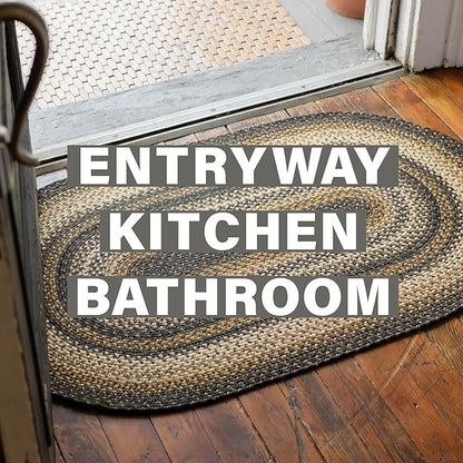 Homespice 27x45” Black Rect. Braided Rug. Kilimanjaro Black Jute Rug. Uses- Entryway, Kitchen Rugs, Bathroom Rugs. Reversible, Rustic, Country, Primitive, Farmhouse Decor Rug