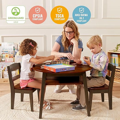 ECR4Kids Hideaway Table and Chair Set, Kids Furniture, Dark Walnut/Grey Wash, 3-Piece