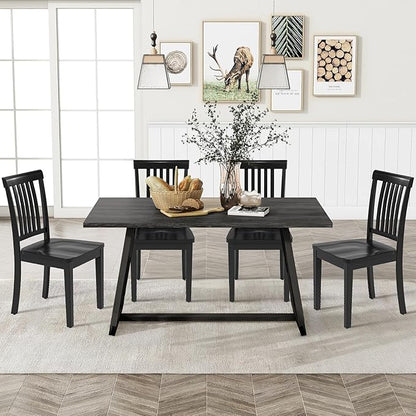 COLAMY Wooden Dining Room Chairs Set of 4, Spindle High Back Windsor Kitchen Side Chair, Farmhouse Dining Chairs for Kitchen, Dining Room, Black