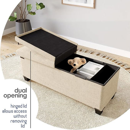 STORAGEBUD Storage Ottoman Bench with Bins, 43-in Storage Bench for Bedroom End of Bed, Folding Foot Rest Ottoman for Living Room Max 660lbs, Fabric Ottomans, Beige