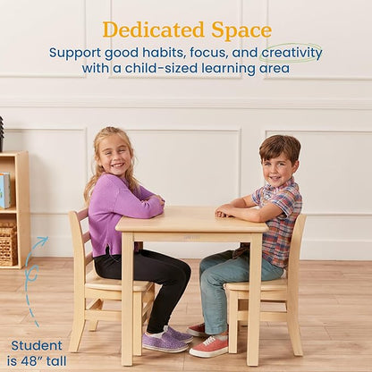 ECR4Kids 24in x 24in Hardwood Table and Chair Set2in Seat Height, Kids Furniture, Antique White